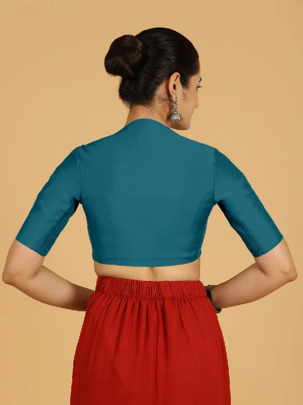 Pallavi x Rozaana | Elbow Sleeves Saree Blouse in Crystal Teal