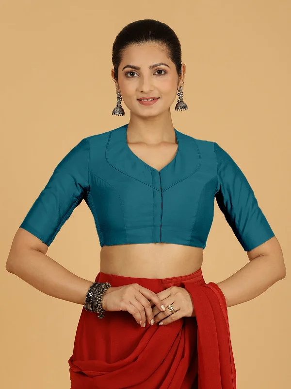 Pallavi x Rozaana | Elbow Sleeves Saree Blouse in Crystal Teal