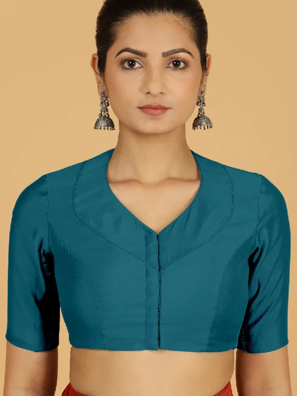 Pallavi x Rozaana | Elbow Sleeves Saree Blouse in Crystal Teal