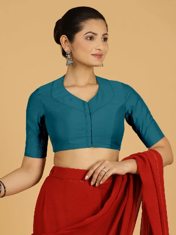 Pallavi x Rozaana | Elbow Sleeves Saree Blouse in Crystal Teal