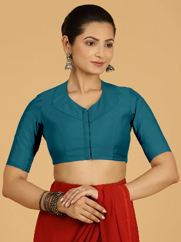 Pallavi x Rozaana | Elbow Sleeves Saree Blouse in Crystal Teal