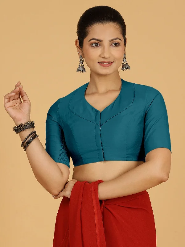 Pallavi x Rozaana | Elbow Sleeves Saree Blouse in Crystal Teal