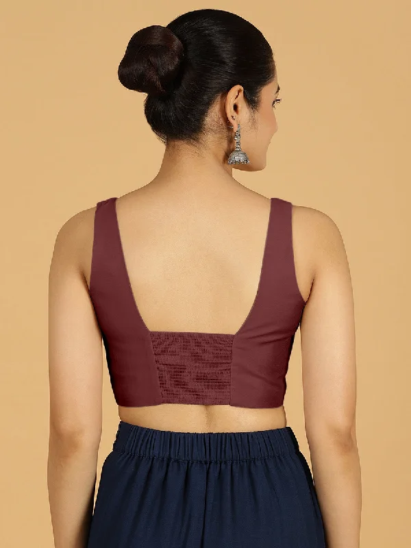 Kasturi x Rozaana | Sleeveless Saree Blouse in Deep Maroon