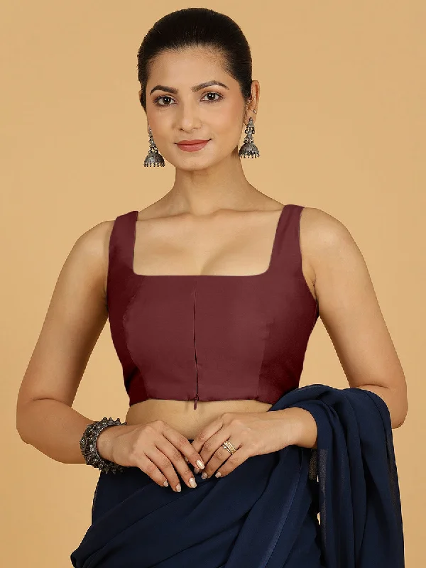 Kasturi x Rozaana | Sleeveless Saree Blouse in Deep Maroon