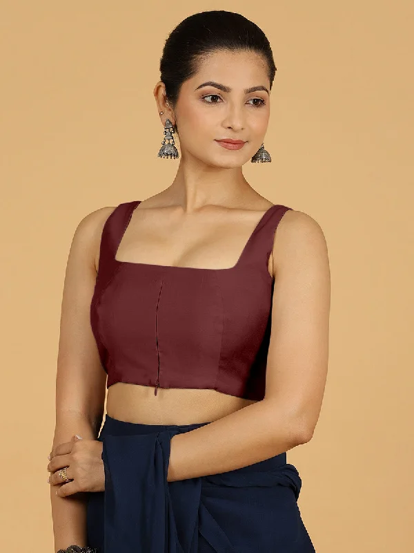 Kasturi x Rozaana | Sleeveless Saree Blouse in Deep Maroon