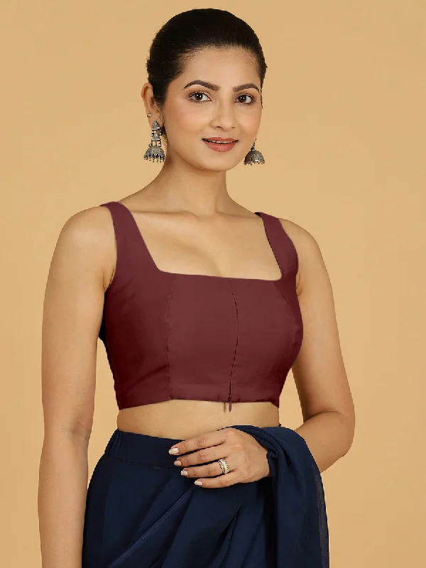 Kasturi x Rozaana | Sleeveless Saree Blouse in Deep Maroon