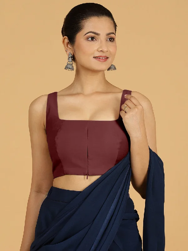 Kasturi x Rozaana | Sleeveless Saree Blouse in Deep Maroon