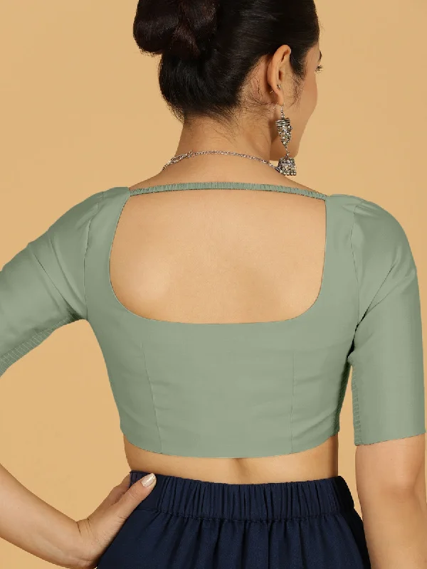 Nidhi x Rozaana | Elbow Sleeves Saree Blouse in Mint Green