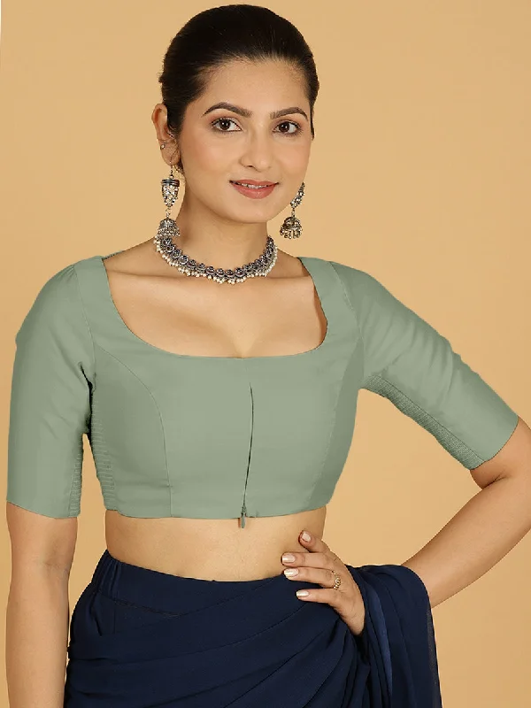 Nidhi x Rozaana | Elbow Sleeves Saree Blouse in Mint Green