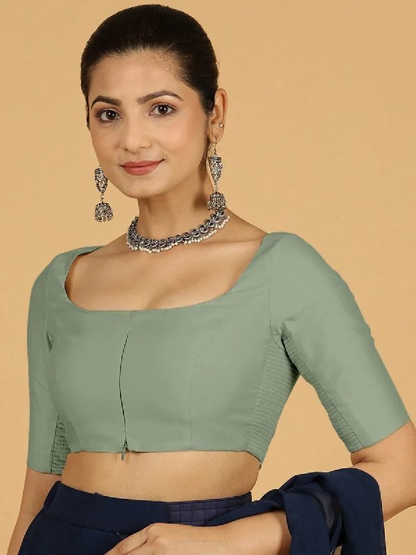 Nidhi x Rozaana | Elbow Sleeves Saree Blouse in Mint Green