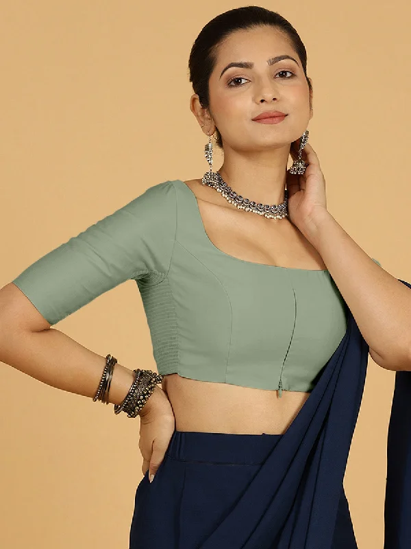 Nidhi x Rozaana | Elbow Sleeves Saree Blouse in Mint Green