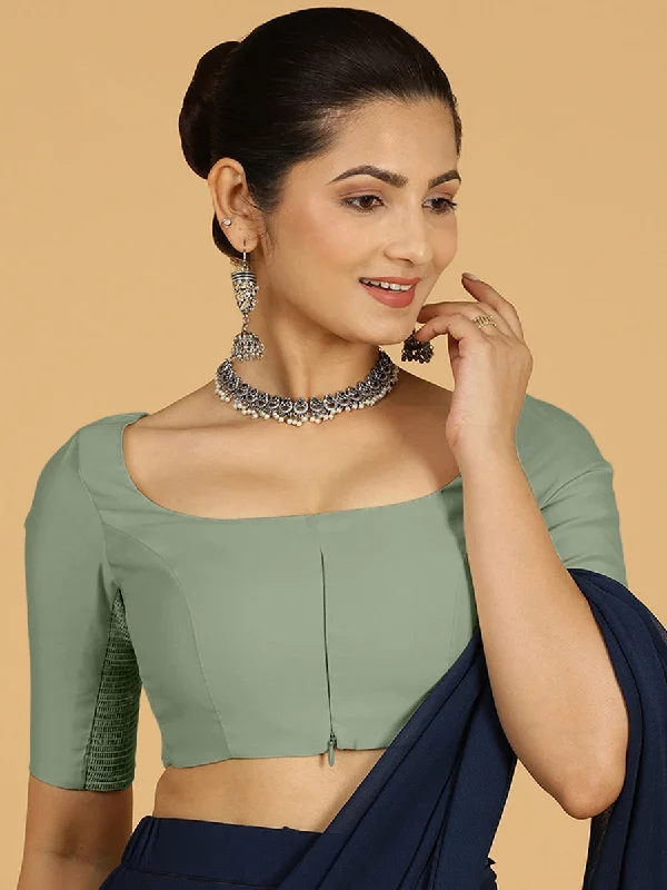 Nidhi x Rozaana | Elbow Sleeves Saree Blouse in Mint Green