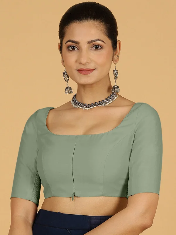 Nidhi x Rozaana | Elbow Sleeves Saree Blouse in Mint Green