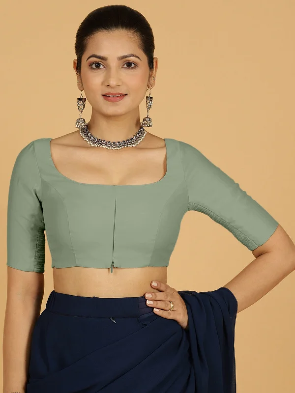 Nidhi x Rozaana | Elbow Sleeves Saree Blouse in Mint Green