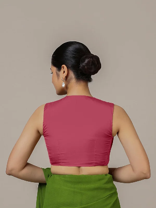 Veena x Rozaana | Sleeveless Saree Blouse in Rani Pink