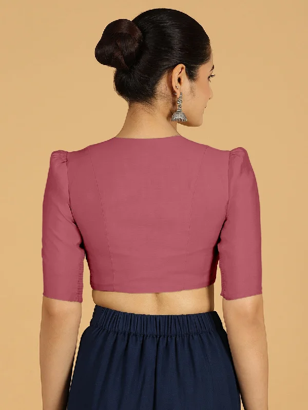 Shravani x Rozaana | Puff Sleeves Saree Blouse in Rose Pink