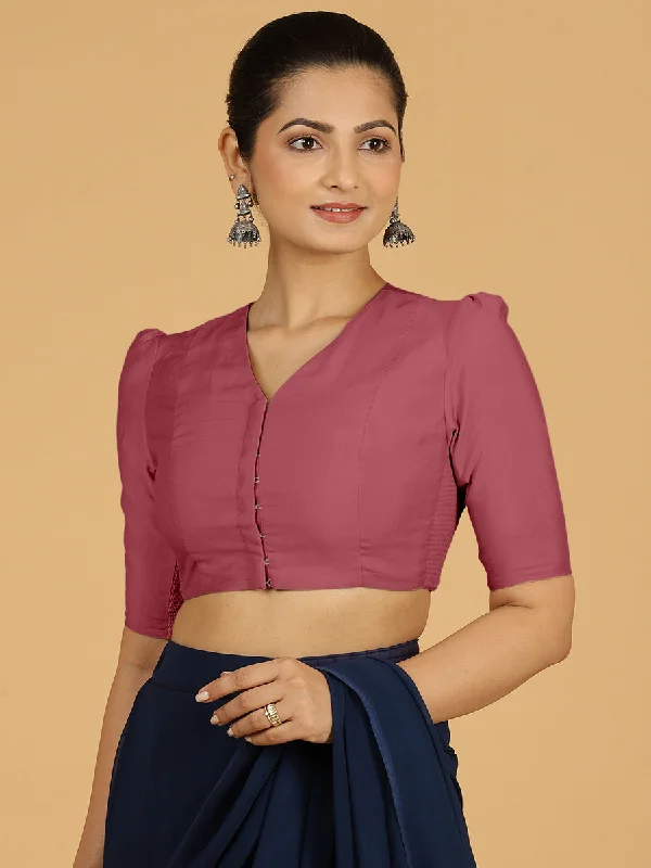 Shravani x Rozaana | Puff Sleeves Saree Blouse in Rose Pink