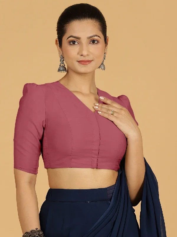 Shravani x Rozaana | Puff Sleeves Saree Blouse in Rose Pink