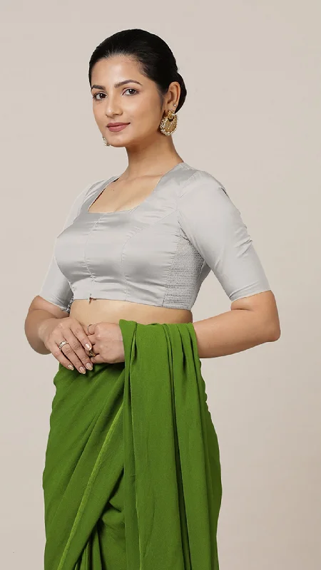 Aziza x Rozaana | Elbow Sleeves Saree Blouse in Silver