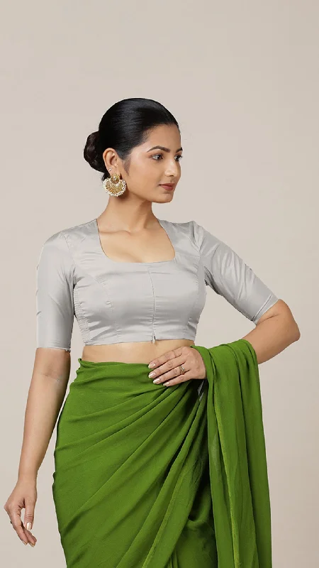 Aziza x Rozaana | Elbow Sleeves Saree Blouse in Silver