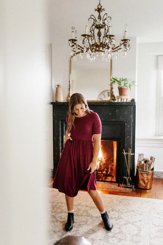 'Annie' Bamboo Blend Midi Dress in Burgundy FINAL SALE