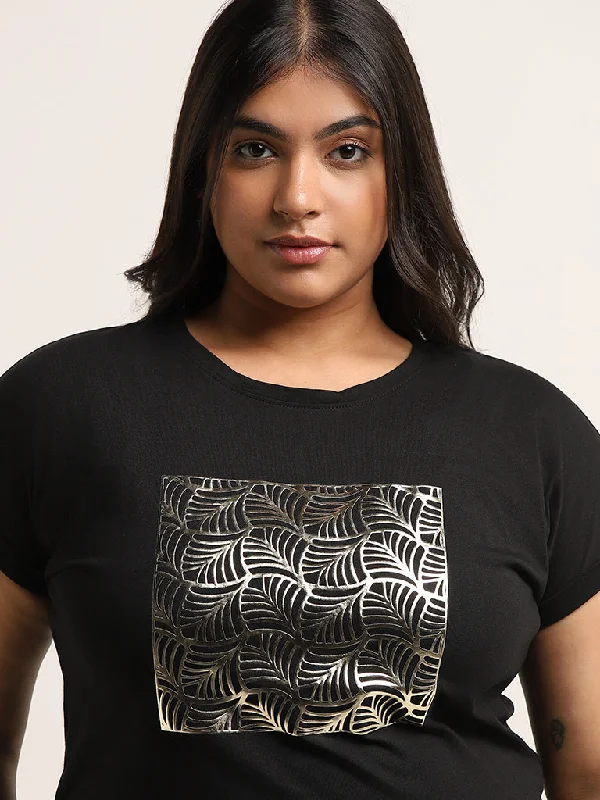 Gia Black Printed Cotton T-Shirt