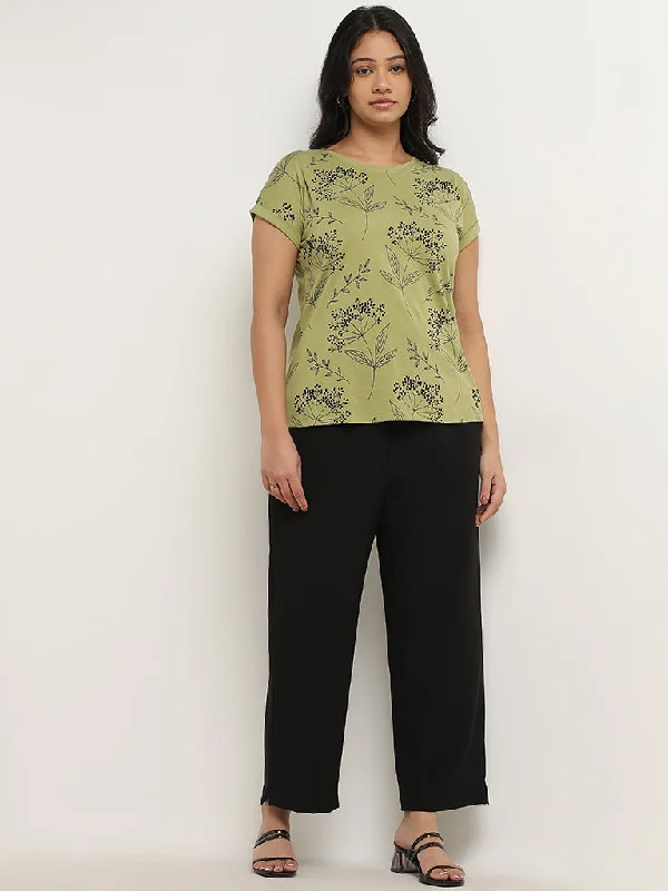 Gia Light Olive Botanical Design Cotton T-Shirt