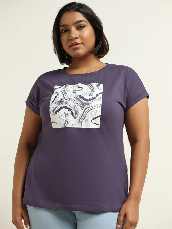 Gia Purple Printed Cotton T-Shirt