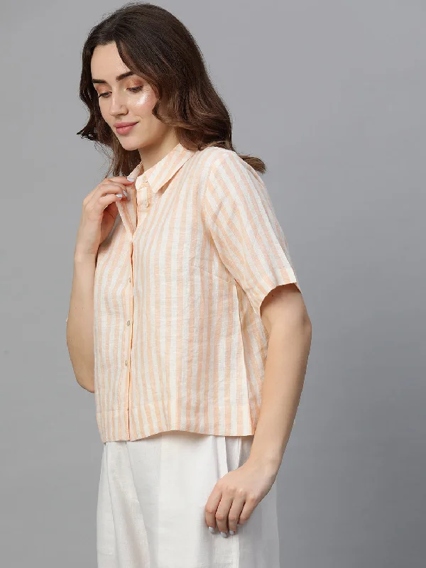 Women's Orange Linen Regular Fit Blouse