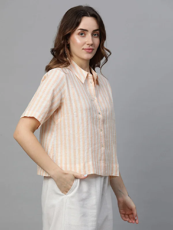 Women's Orange Linen Regular Fit Blouse