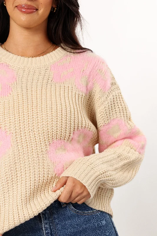 Wren Large Flower Knit Sweater - Cream