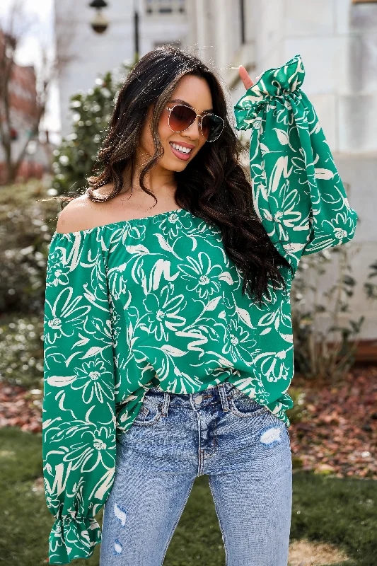 FINAL SALE - Darling Quality Green Floral Blouse