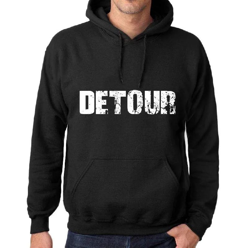 Men's Women's Unisex Printed Graphic Cotton Hoodie Soft Heavyweight Hooded Sweatshirt Pullover Popular Words DETOUR Deep Black