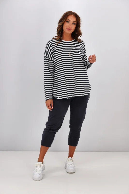 Elm Lauren L/S Stripe Tee White & Navy Stripe