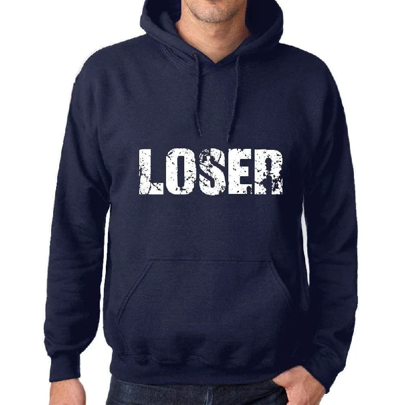 Unisex Printed Graphic Cotton Hoodie Popular Words LOSER French Navy