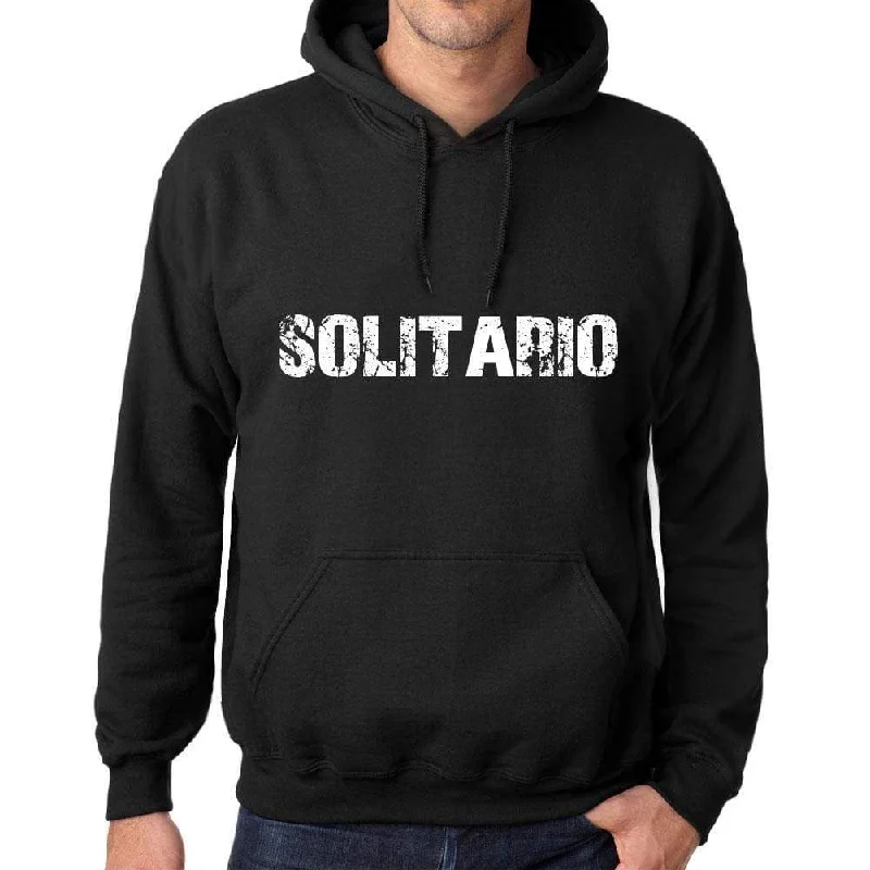 Men's Women's Unisex Printed Graphic Cotton Hoodie Soft Heavyweight Hooded Sweatshirt Pullover Popular Words SOLITARIO Deep Black