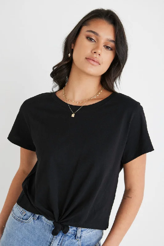 Timely Black Tie Front Organic Tee