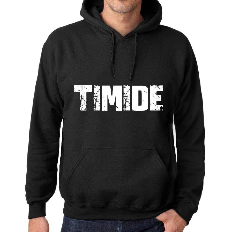 Men's Women's Unisex Printed Graphic Cotton Hoodie Soft Heavyweight Hooded Sweatshirt Pullover Popular Words TIMIDE Deep Black