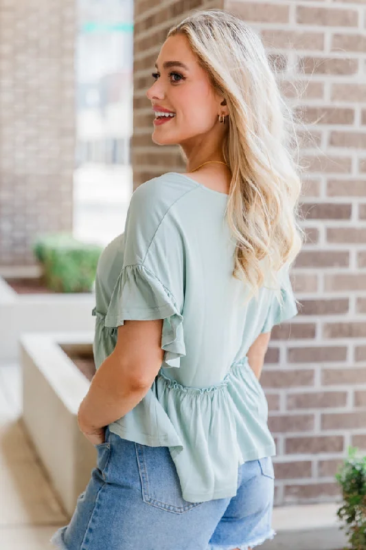 Lost In Thought Sage Henley Knit Babydoll Tee