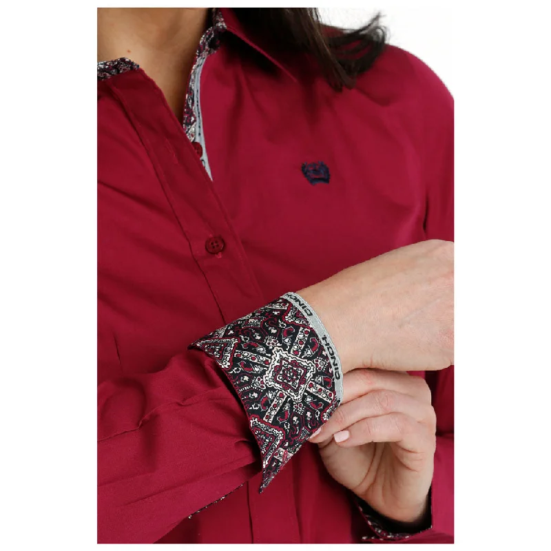 MSW9165041 Cinch Women's Long Sleeve Burgundy Buttondown Western Shirt