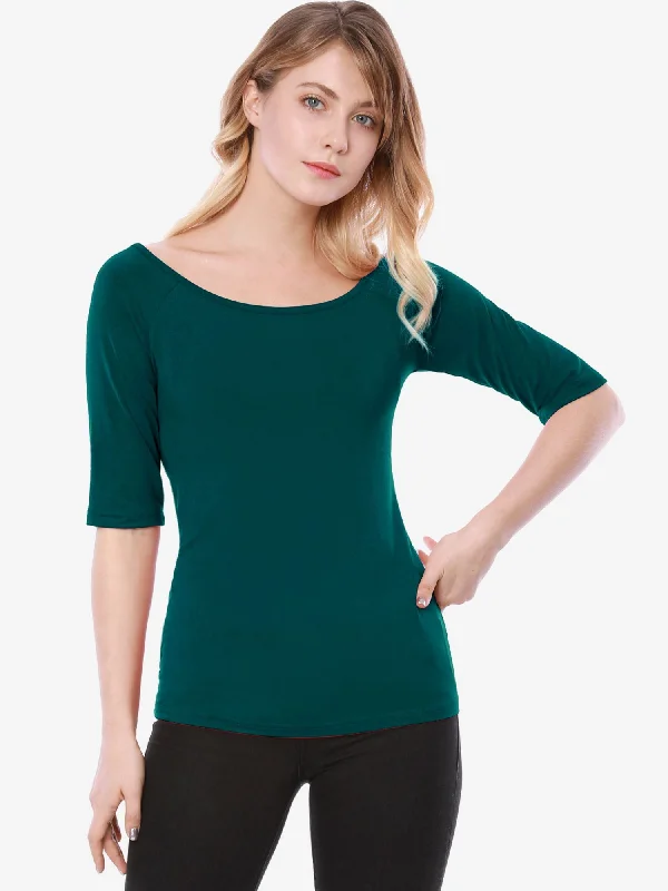 Half Sleeve Scoop Neck Fitted Layering Top T-Shirt