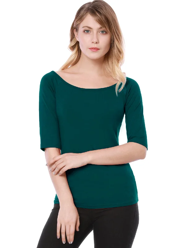 Half Sleeve Scoop Neck Fitted Layering Top T-Shirt