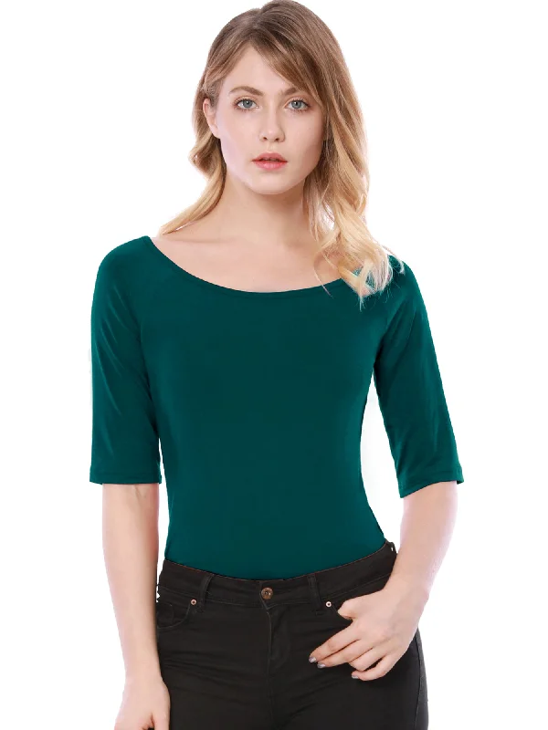 Half Sleeve Scoop Neck Fitted Layering Top T-Shirt