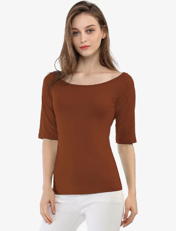 Half Sleeve Scoop Neck Fitted Layering Top T-Shirt