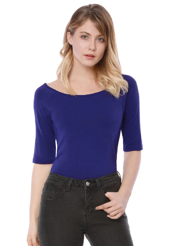 Half Sleeve Scoop Neck Fitted Layering Top T-Shirt