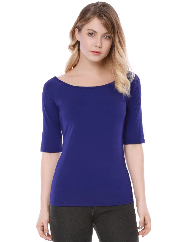 Half Sleeve Scoop Neck Fitted Layering Top T-Shirt