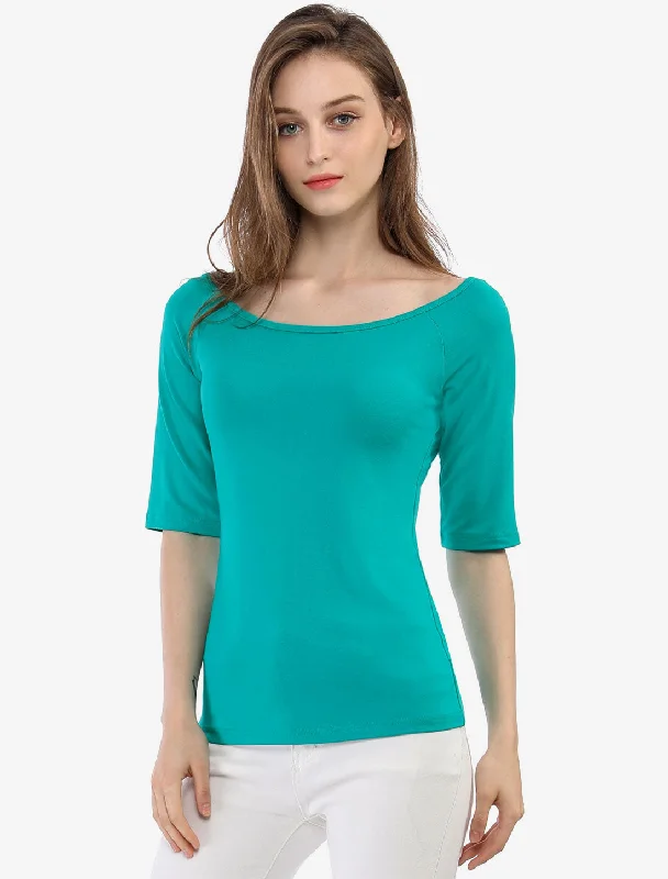 Half Sleeve Scoop Neck Fitted Layering Top T-Shirt