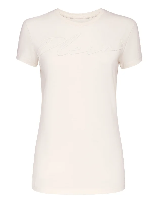 Satin T-shirt Round Neck SS Embroidery Signature