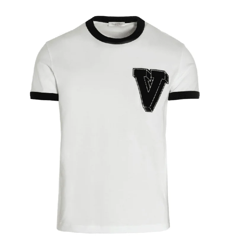 Valentino Garavani Men's White V Logo Short Sleeve Crew Neck T-Shirt, Black