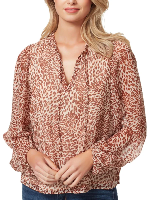 Womens Animal Print V-Neck Pullover Top